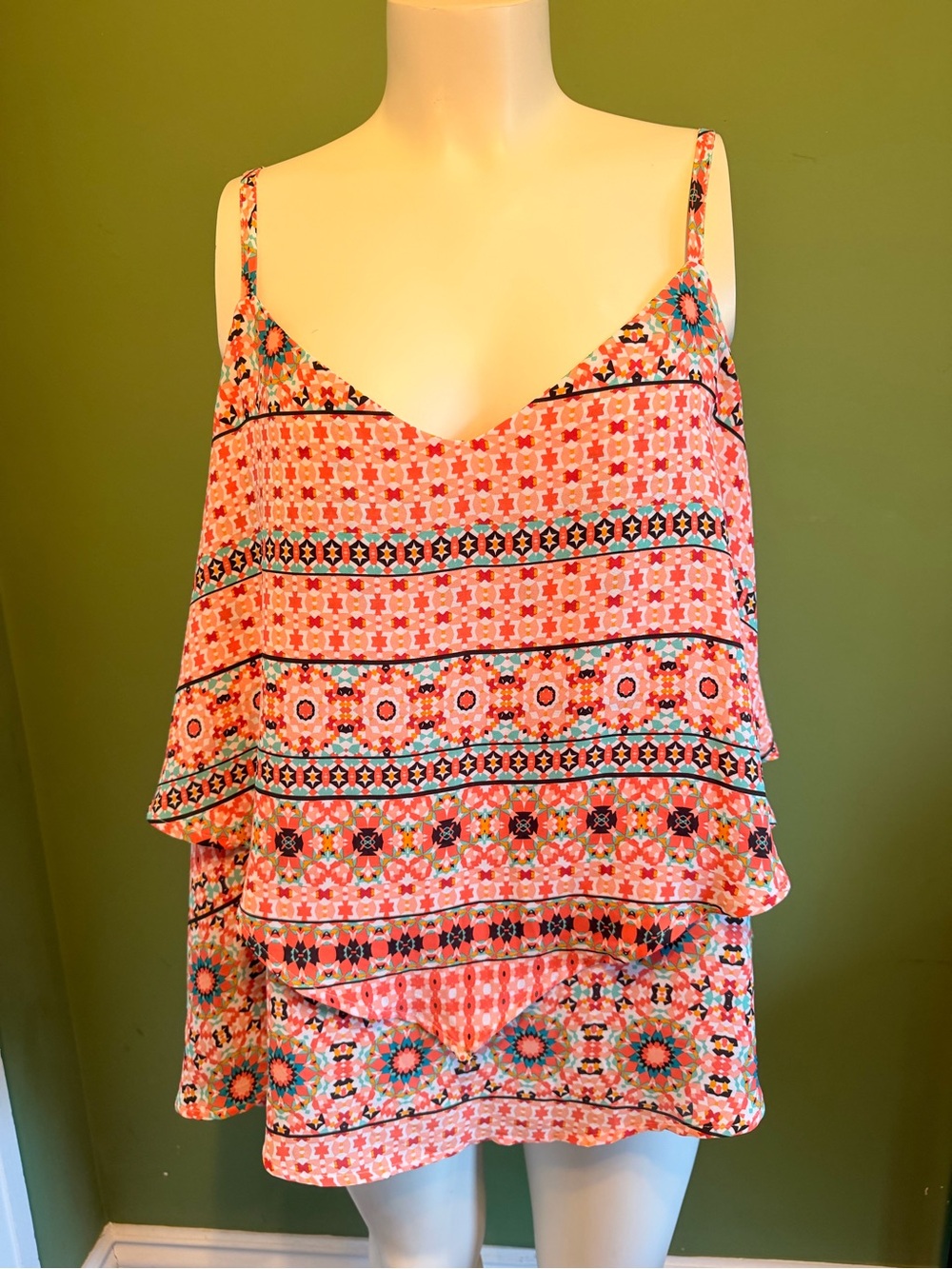 torrid Coral, Turquoise & Black Tiered Printed Cami